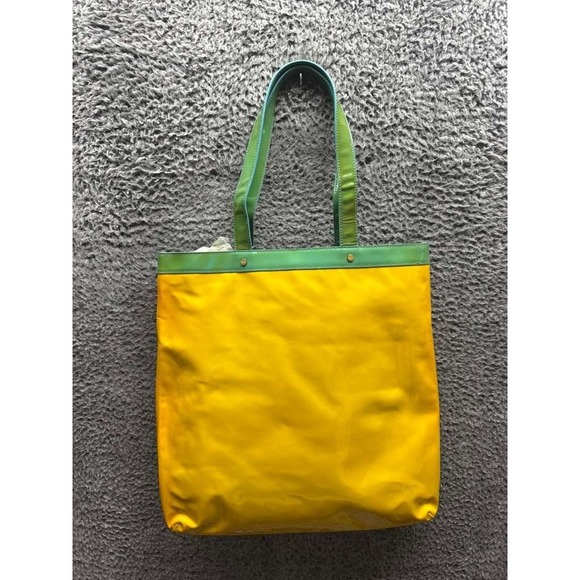NWD Tory Burch Patent Leather Contrast T-Tote Bag Yellow Turquoise One Size - Picture 2 of 15